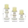 DecMode Farmhouse White Washed Wooden Curved Pillar Candle Holders Set of 3, 8", 6", 4"H Natural Distressed Finish - DecMode