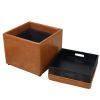 Square Storage Ottoman with Tray Faux Leather Upholstered Footrest Stool - Brown