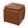 Square Storage Ottoman with Tray Faux Leather Upholstered Footrest Stool - Brown