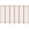 Folding 6-Panel Room Divider 94.5" Bamboo and Canvas - Cream