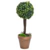 Artificial Boxwood Plants 2 pcs with Pots Ball Shaped Green 13" - Green