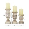 DecMode Country Carved Wood Candle Holder with Light Brown/Whitewashed Finish, Set of 3 6", 8", 10"H - DecMode