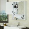 Bathroom Double Mirror Door Wall Mount Storage Wood Cabinet - White