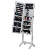 Full Mirror Wooden Foor Standing 4-layer Shelf with Inner Mirror 2 Drawer Jewelry Storage Adjustable Mirror Cabinet -Dark - white