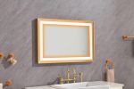 36*24 LED Lighted Bathroom Wall Mounted Mirror with High Lumen+Anti-Fog Separately Control - Gold