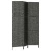 3-Panel Room Divider Black 45.7"x63" Water Hyacinth - Black