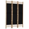 Folding 3-Panel Room Divider 47.2" Bamboo and Canvas - Black