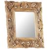 Hand Carved Mirror Brown 19.7"x19.7" Solid Mango Wood - Brown