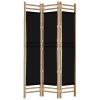 Folding 3-Panel Room Divider 47.2" Bamboo and Canvas - Black