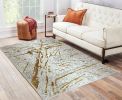 Shifra Luxury Area Rug in Beige and Gray with Gold Abstract Design - as Pic