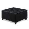 Large square storage ottoman with wooden legs, Upholstered button tufted coffee table with nail trims for Living Space, Black - as Pic