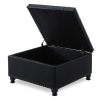 Large square storage ottoman with wooden legs, Upholstered button tufted coffee table with nail trims for Living Space, Black - as Pic