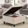 Large square storage ottoman with wooden legs, Upholstered button tufted coffee table with nail trims for Living Space,Beige - as Pic