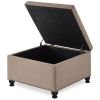 Large square storage ottoman with wooden legs, Upholstered button tufted coffee table with nail trims for for Living Space,Linen - as Pic