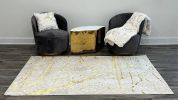 Shifra Luxury Area Rug in Beige and Gray with Gold Abstract Design - as Pic