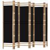 Folding 6-Panel Room Divider 94.5" Bamboo and Canvas - Black