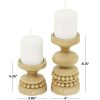 The Novogratz 2 Candle Brown Wood Beaded Pillar Candle Holder, Set of 2 - The Novogratz