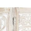 Hand carved 3-Panel Room Divider White 47.2"x65" Solid Mango Wood - White