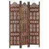 Hand carved 3-Panel Room Divider Brown 47.2"x65" Solid Mango Wood - Brown