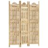 Hand carved 3-Panel Room Divider 47.2"x65" Solid Mango Wood - Brown