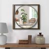 Round Wall Mirror with Rectangular Wooden Frame, Brown - as Pic