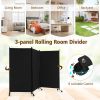 3 Panel Folding Room Divider with Lockable Wheels - Black